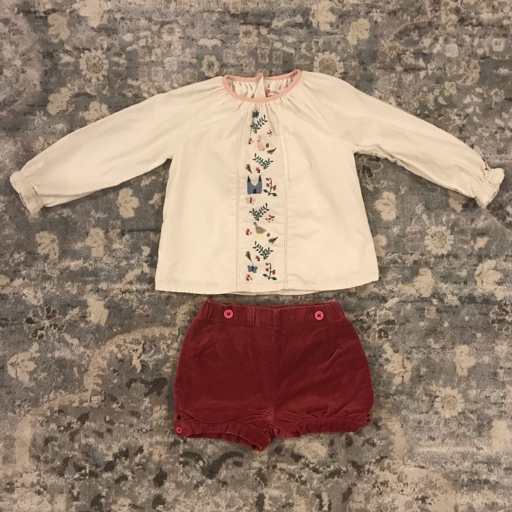 Mini Boden Woodland Castle Top and Velvet Shorts 🏰